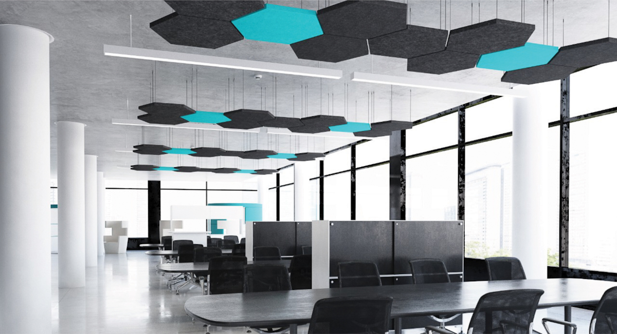 Stylish Suspended Hexagon Ceiling Panels by AcoustiQ